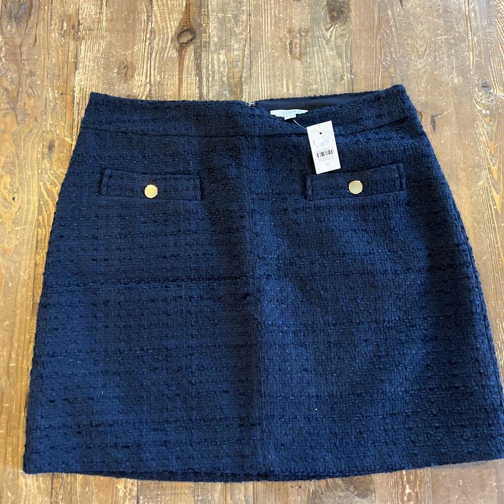 Ann Taylor Loft Navy Tweed Mini Skirt Short Size 10 Office Career Pencil New NWT
